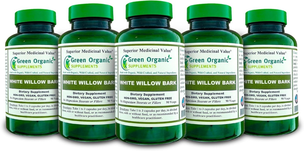 Grønne organiske kosttilskudd Hvite Willow Bark (pakke med 5)