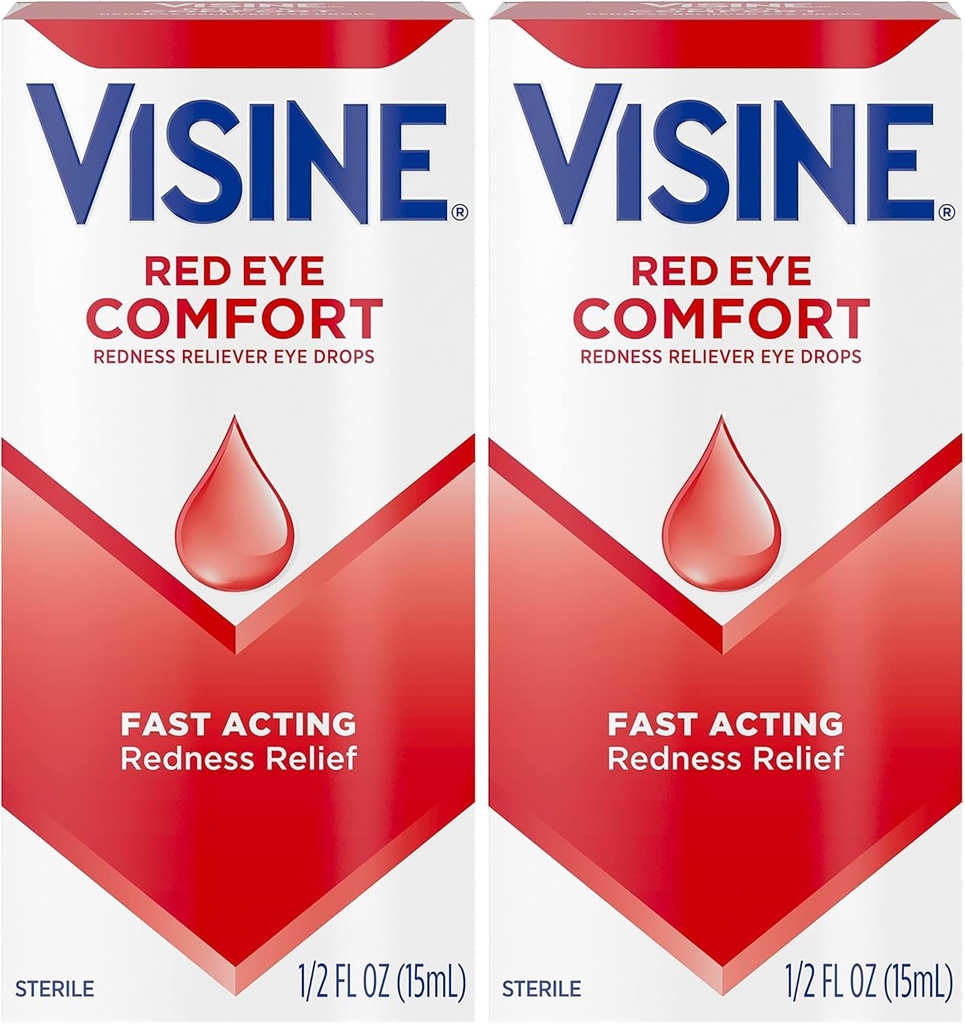 Visine Red Eye Comfort Redness Relief Eye Drops for å hjelpe lindre røde øyne på grunn av mindre øye irritasjoner raskt, Tetrahydrozolin HCl, 0,5 fl oz (Pack of 2)