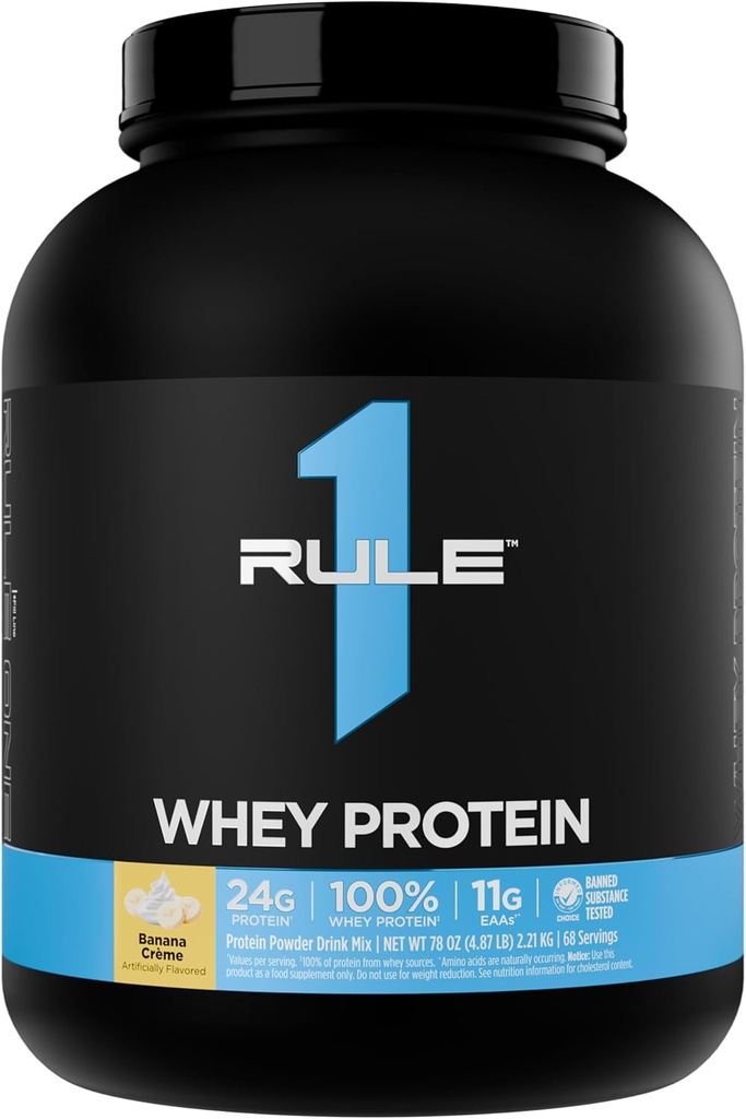 Regel 1 Whey Protein – 24g raskt-aktive protein fra all-whey-kilder med naturlig forekommende EAAS & BCAA for trening gjenoppretting eller når som helst bruk (5 pund*, Banan Creme)
