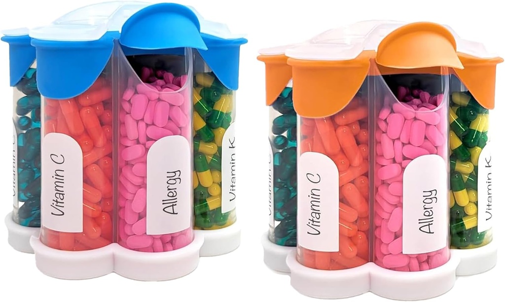 Ekstra store piller Organizer daglig, ukentlig, månedlig kosttilskudd flaske, søte Blossom piller dispenser med 7 XL sammenligninger (2 Pack Combo) (lys blå og oransje)