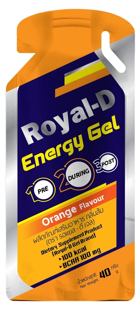 Royal-D Energy Gel med BCAA – Orange Flavor | Endurance Drivstoff for løpere, syklister og fitness | Rask energi, lett å Digest | 100 kcal, 1,4 Oz Packet, 20 greve