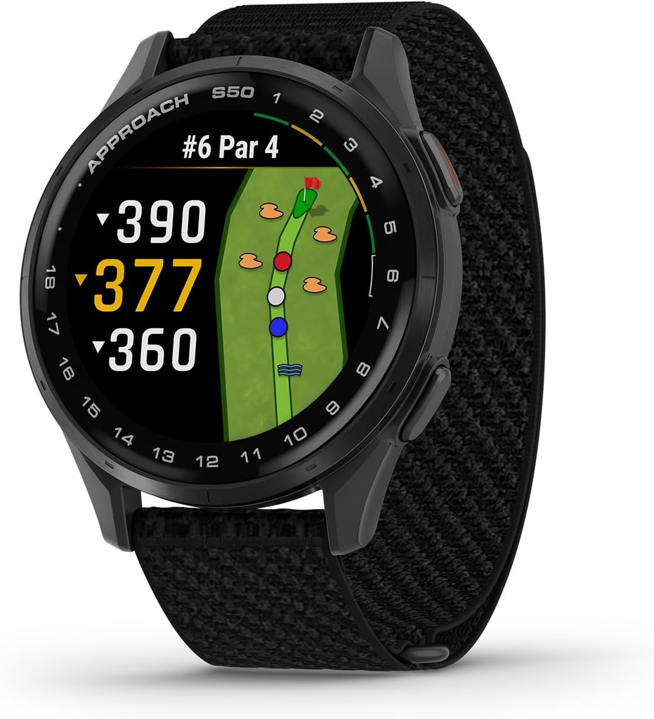 Garmin Approach® S50, Avansert Golf GPS Smartwatch, AMOLED-skjerm, on-Fit Nylon Band