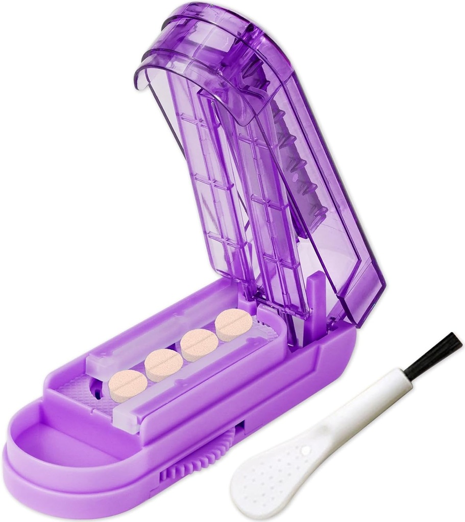 JohnBee Piller Splitter for små og små piller. Justerbar piller Splitter nøyaktig skjære flere piller på en gang. Skarp Blade med sikkerhetsvakt. Ikke-Slip Silikon Edge (Dark Purple)