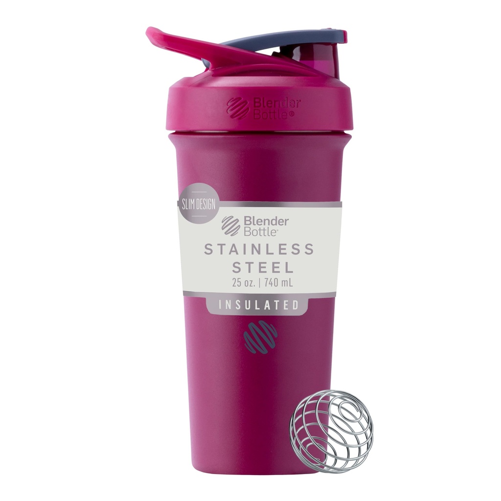 BlenderBottle Sport Sleek Isolert rustfritt stål Shaker flaske med Wire Whisk, 25-Ounce, bringebær – Protein Shakes & Hydration for åleter & Fitness Entusiasts, enkel blanding, Slim lett å holde, holder drinker kalde, låsbare Lid