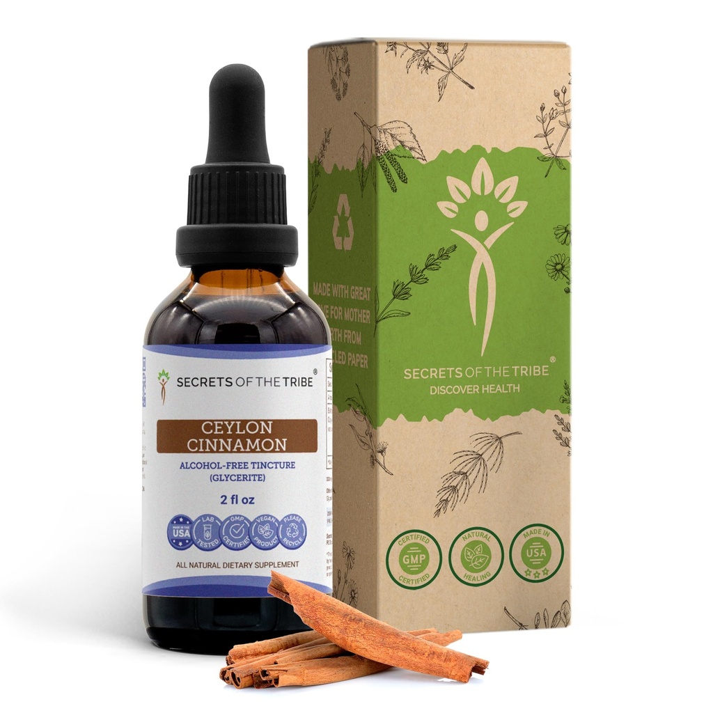 Hemmeligheter av Tribe Ceylon Cinnamon Tinkture alkoholfri flytende ekstrakt, Ceylon Cinnamon (Cinnamomum Verum) Tørket Bark (2 FL OZ)