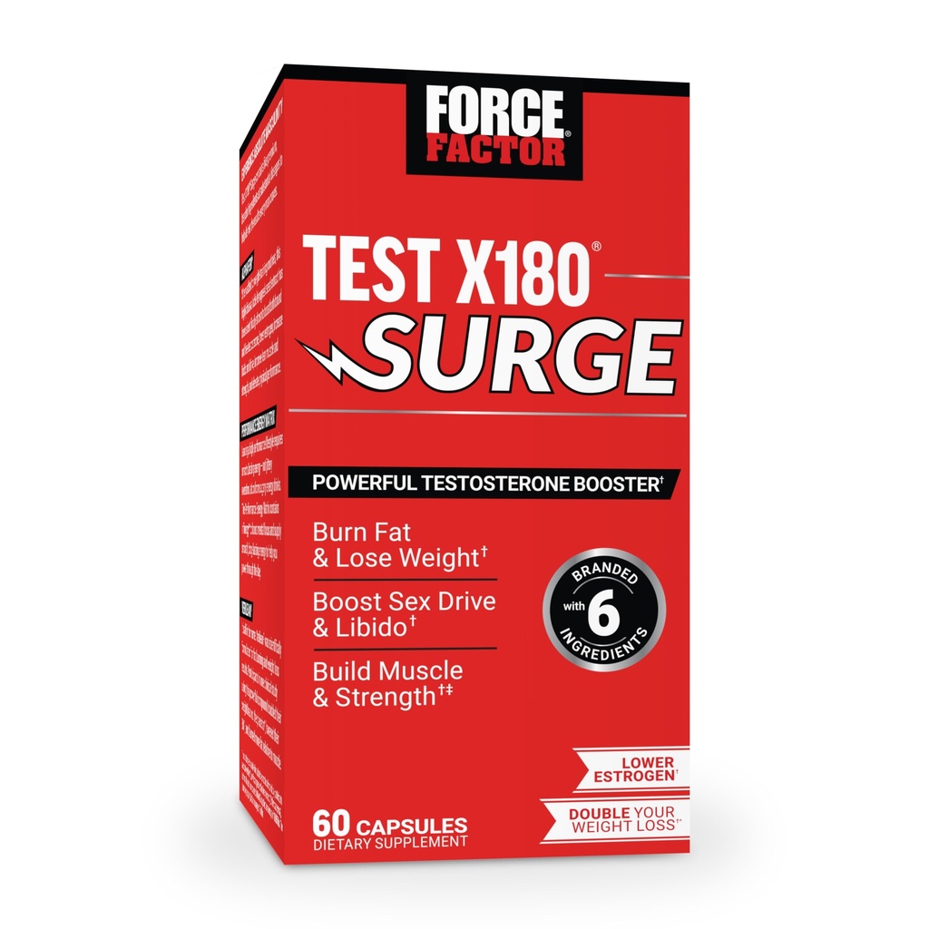 Force Factor Test X180 Surge Testosteron støtte for menn, Mann Vitality forsterker kosttilskudd, fremme muskel og styrke, støtte vekt, økt langvarige energi, 60 kapsler