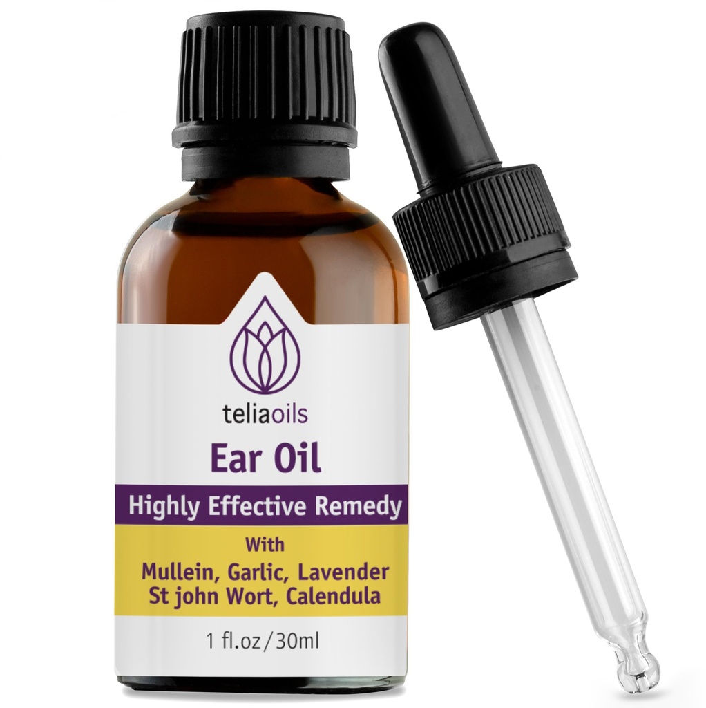 Teliaoils naturlig øredråper essensiell olje med hvitløk og mullein - Herbal øreolje remedy for enkel ørevoksfjerning, dekomfort & ringing relief - naturlig beroligende, dyp rengjøring egenskaper - 1 oz.