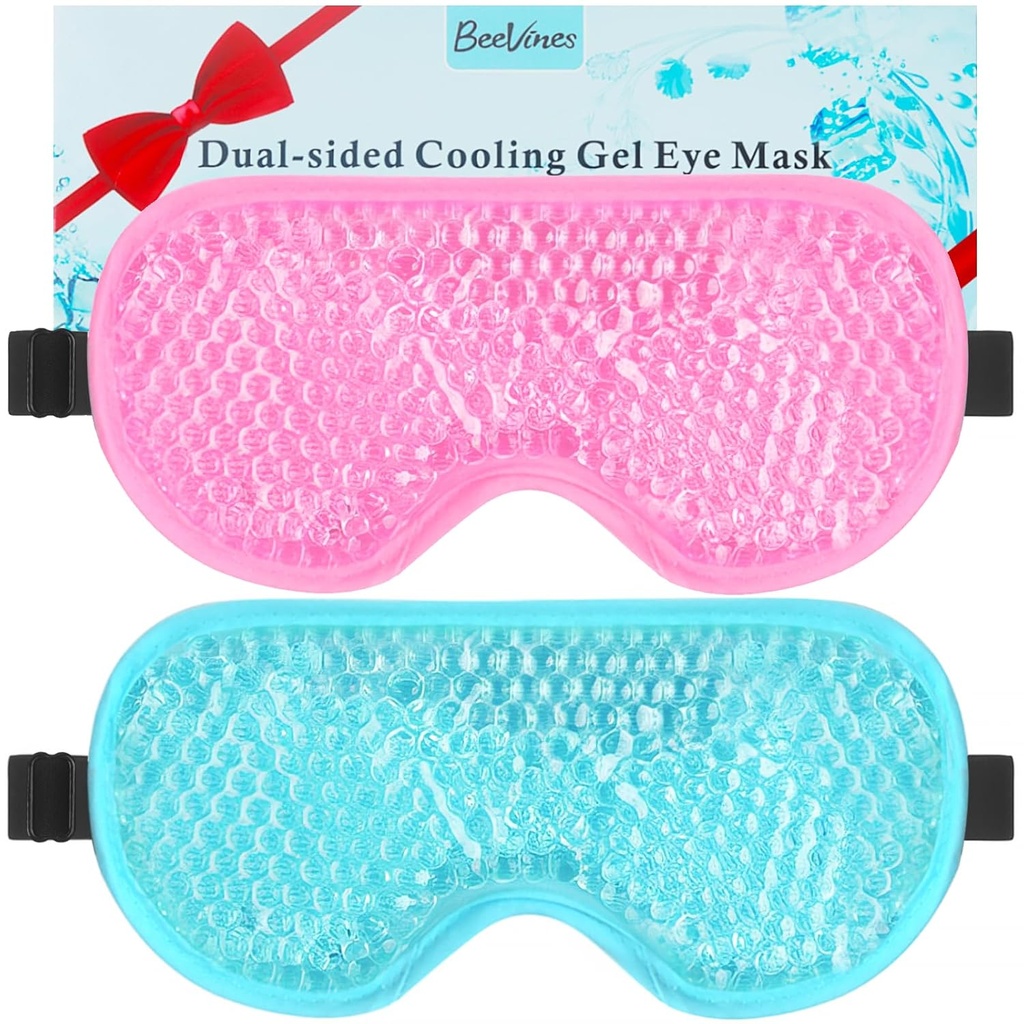 BeeVines Gel Eye Mask, 2 pakke kjøling ismasker for puffy øyne for menn og kvinner, kald og varm komprimering for postkirurgi, puffiness, allergier, sinus og migrainer behandling