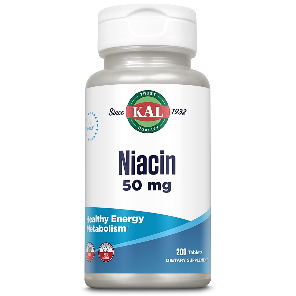 Kal 50 Mg Niacin tabletter, 200 greve