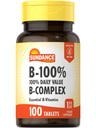 Sundance Vitamin B-Complex 100% daglig verdi | 100 tabletter | vegetarisk, ikke-GMO, og Glutenfri Supplement
