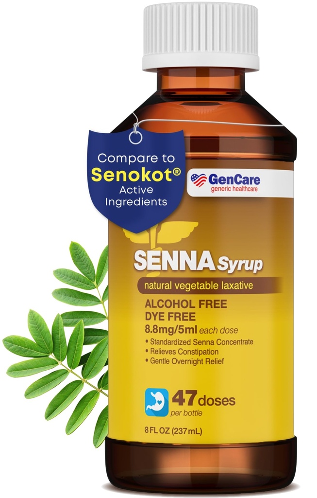 GenCare - Senna Syrup flytende Laxative (8 Fl Oz flaske) Alle naturlige grønnsaker Sennosider Aktivt Ingrediens | lett å svelge parabol relief for voksne og barn 12 og eldre | Best verdi Størrelse