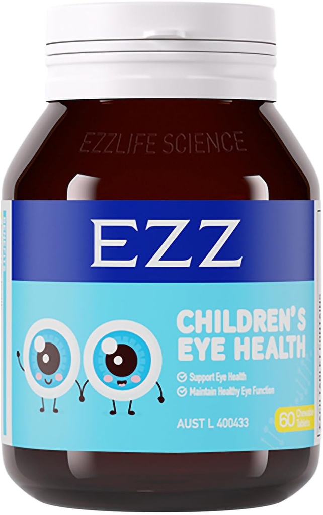 EZZ barneøyehelse, essensielle øyevitaminer Lutein og Zeaxanthin, lindring av visuelt tretthet og forbedret syn, naturlig og fri for tilsetningsmidler, 60 lett å Chew