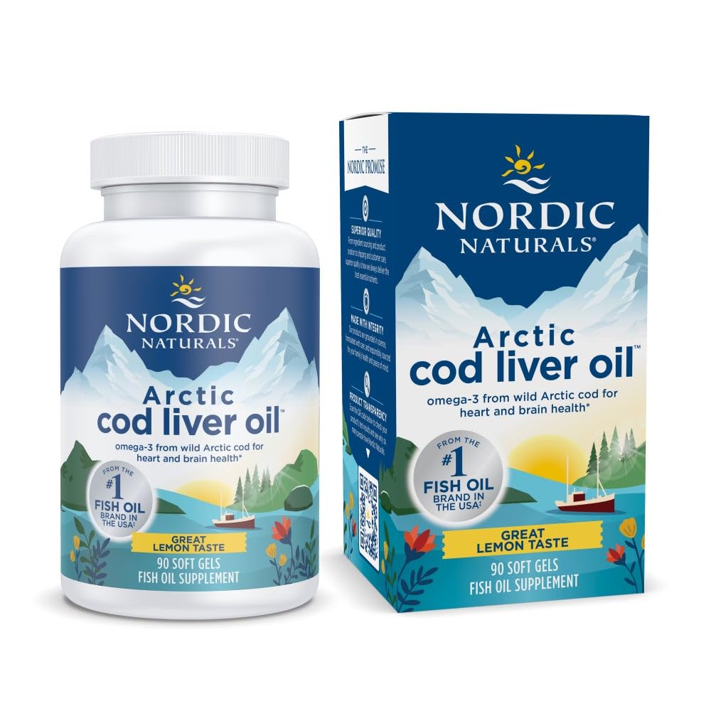 Nordic Naturals Arctic Cod Liver Oil, Lemon - 90 Soft Gels - 750 mg Total Omega-3s med EPA & DHA - Hjerne- og hjernens helse, sunn immunitet, total velvære - Ikke-GMO - 30 Services