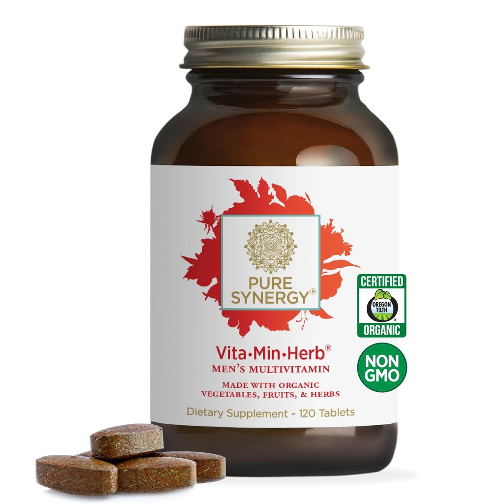 PURE SYNERGY Vita·Min·Herb for menn | Mens omfattende multivitamintilskudd | laget med organiske hele mat ikke-GMO ingredienser | daglig energi og immunstøtte (120 tabletter)