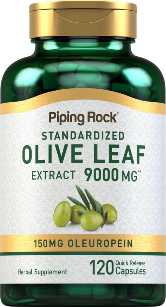 Piping Rock Olive Leaf Extract Kapsler | 9000mg | 120 piller | 150mg Oleuropein | Standardisert Herbal Supplement | Ikke-GMO, Glutenfri