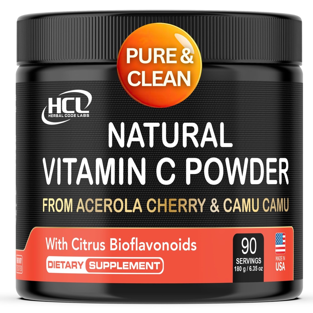 Naturlig vitamin C fra Acerola Cherry & Camu Camu pulver - høy absorpsjon med Citrus Bioflavonoider - Immunsystem og collagen Booster - Anti Aging Hud Vitaminer laget i USA 90 porsjoner