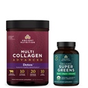 Gamle Ernæring Multi Collagen Advanced Powder Cleanse & Detox, Unflavored, 36 Serveringer + Organic Super Greens Tablett 90 Count