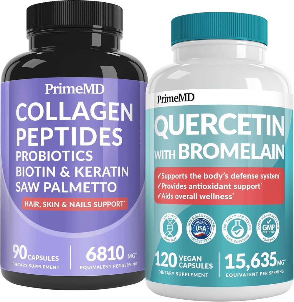27-i-1 Hårhud og negler vitaminer (6810mg) w/biotin og collagen hårvekst vitaminer med probiotika og så Palmetto, 90 ct - 28-i-1 Quercetin med Bromelain for daglig immunforsvar (120ct)