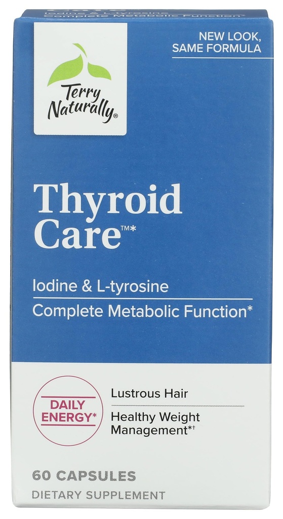 Terry Naturally Thyroid Care - Immune Health & Energy Support Formel - Næringstilskudd med jod for Thyroid Helse Support - Velvære Supplement med L-tyrosin - 60 kapsler