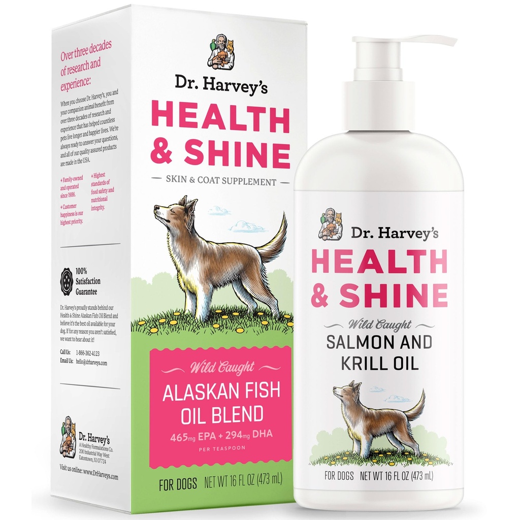Dr. Harvey 's Health & Shine Alaskan Fish Oil Blend for hunder - støtter sunn hjerte, hjerne og øyne (16 fl oz.)