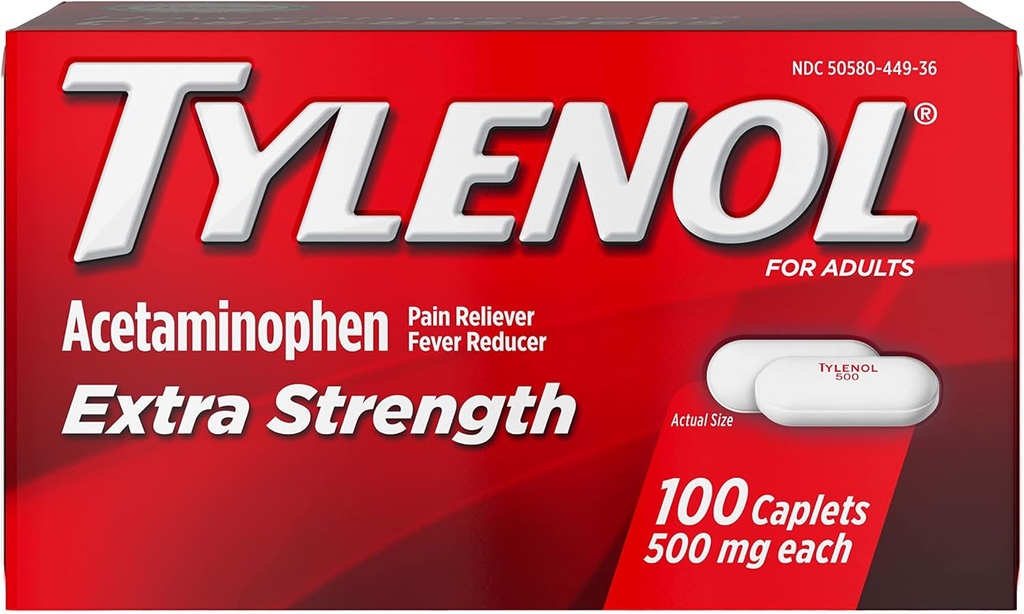 TYLENOL Ekstra styrke smertefri & feber reduserer 500 mg, kapler 100 ea pakke med 2