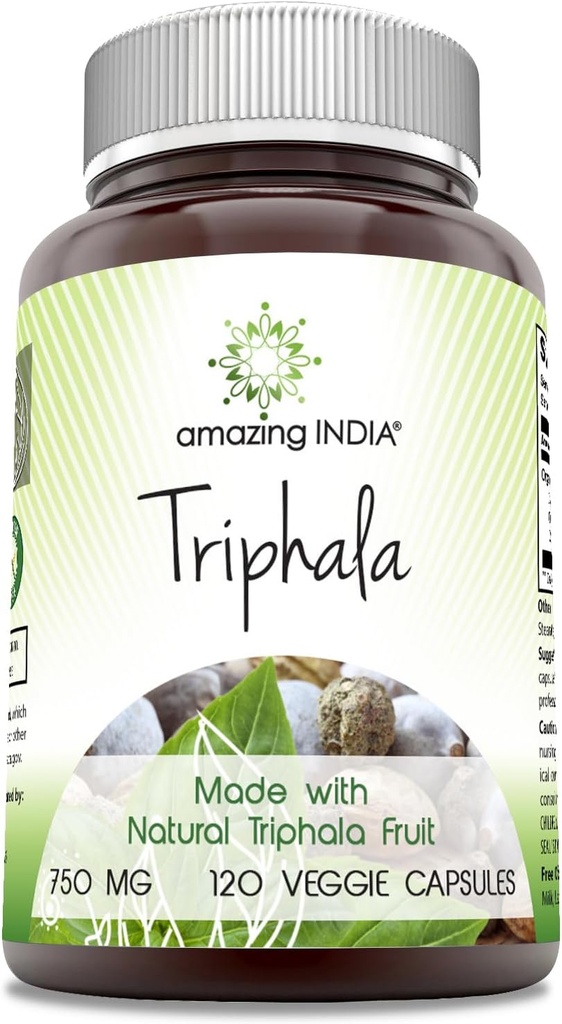 Amazing India Triphala (Naturlig Triphala Frukt) Supplement |  750  750 Mg per servering | 120 Veggie Kapsler | Ikke-GMO | Glutenfri