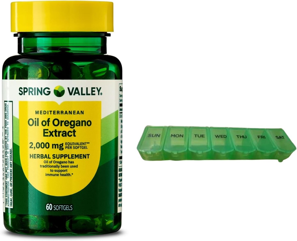 Mediterranean Olje av Oregano 2000 mg 60 Softgels for immun helse med pilleorganisator
