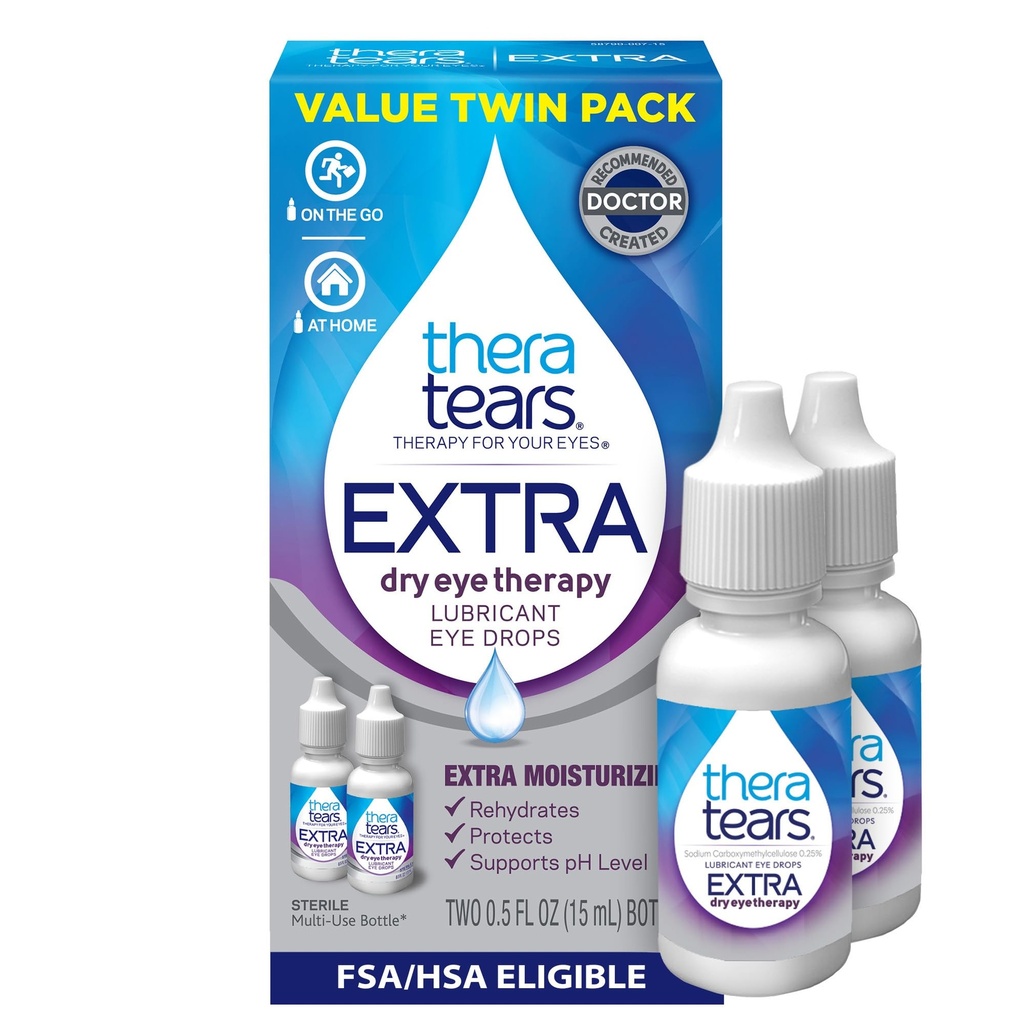 TheraTears Ekstra tørre øyedråper, Twin Pack, 2 flasker x 0.5 fl oz (pakke med 1)