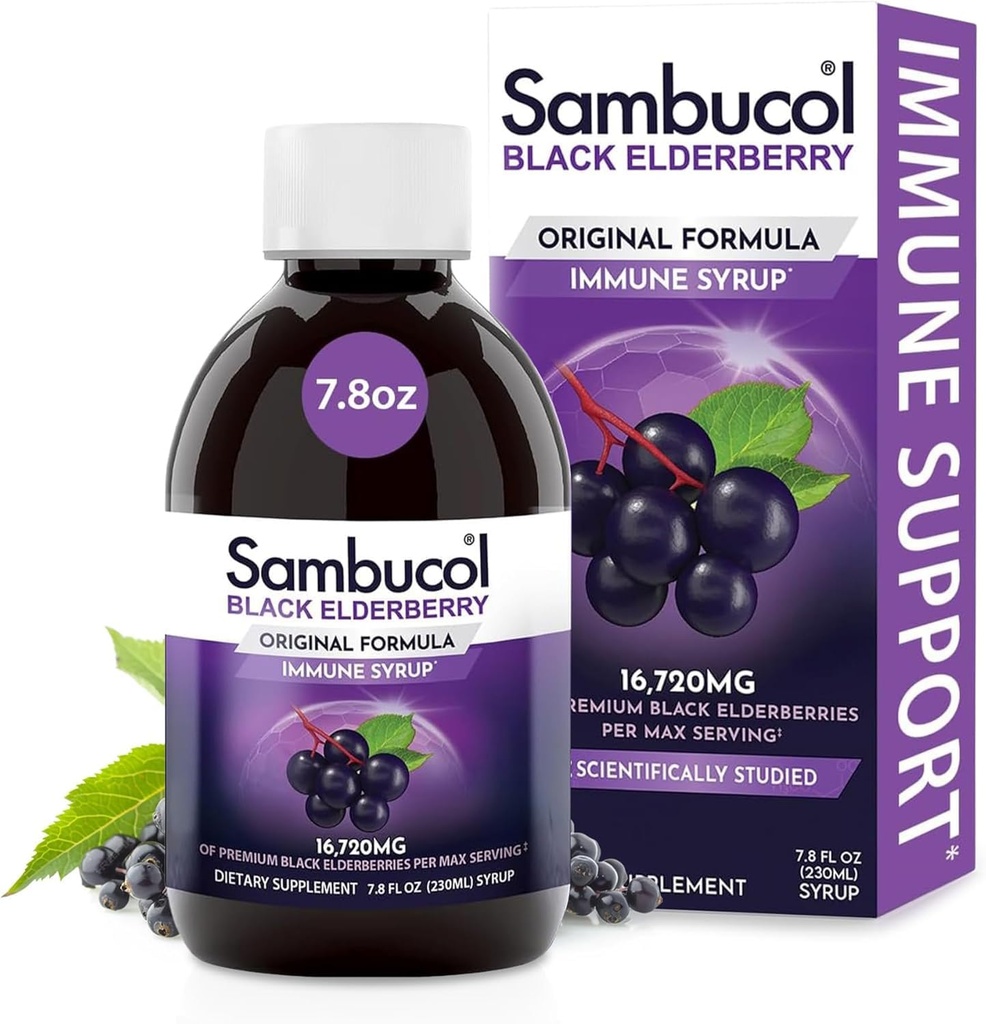 Sambucol Black Elderberry Syrup - Sambucus Elderberry Syrup for voksne Immun Support, Elderberry Liquid, Elderberry Extract, Glutenfri - 7,8 Fl Oz