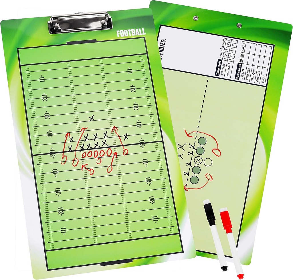 BETTERLINE Fotball coaching Board Dobbel-Sided Dry-Erase utklippstavle for amerikansk fotball coaches - kommer med 2 slettede penner