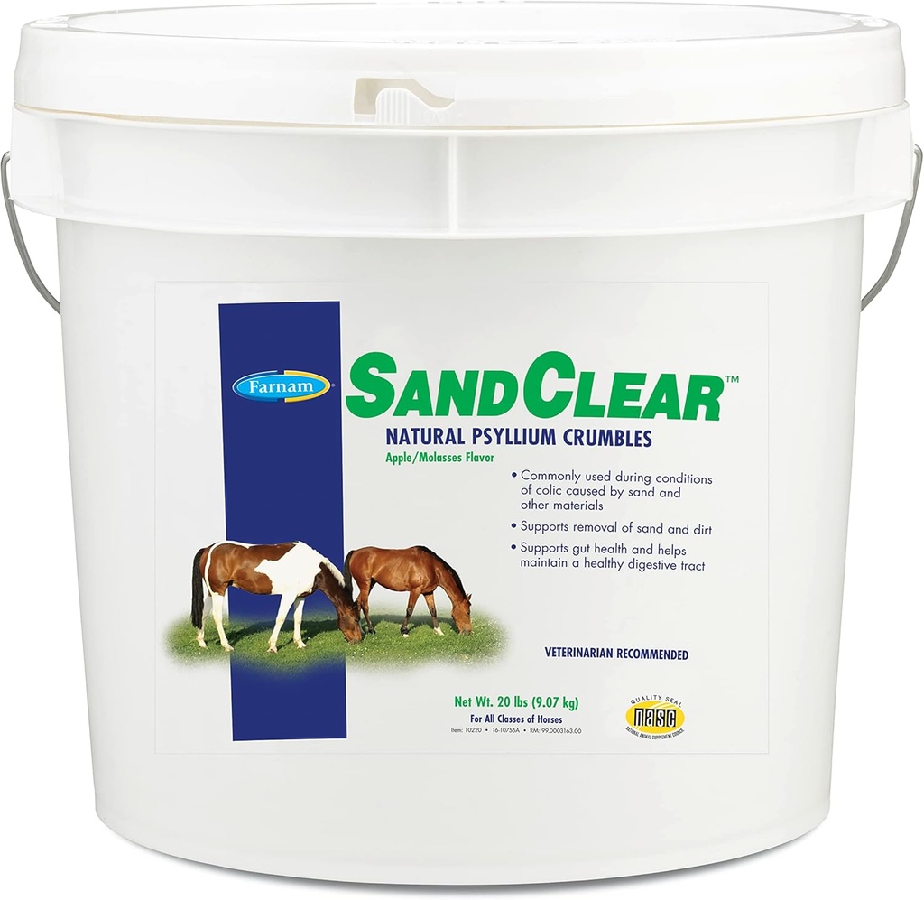 Farnam SandClear Psyllium Crumbles Supplement for hester, hjelper fjerne sand fra Colon & Supports Digestive Health, Apple/Molass Flavor, 20 lbs.