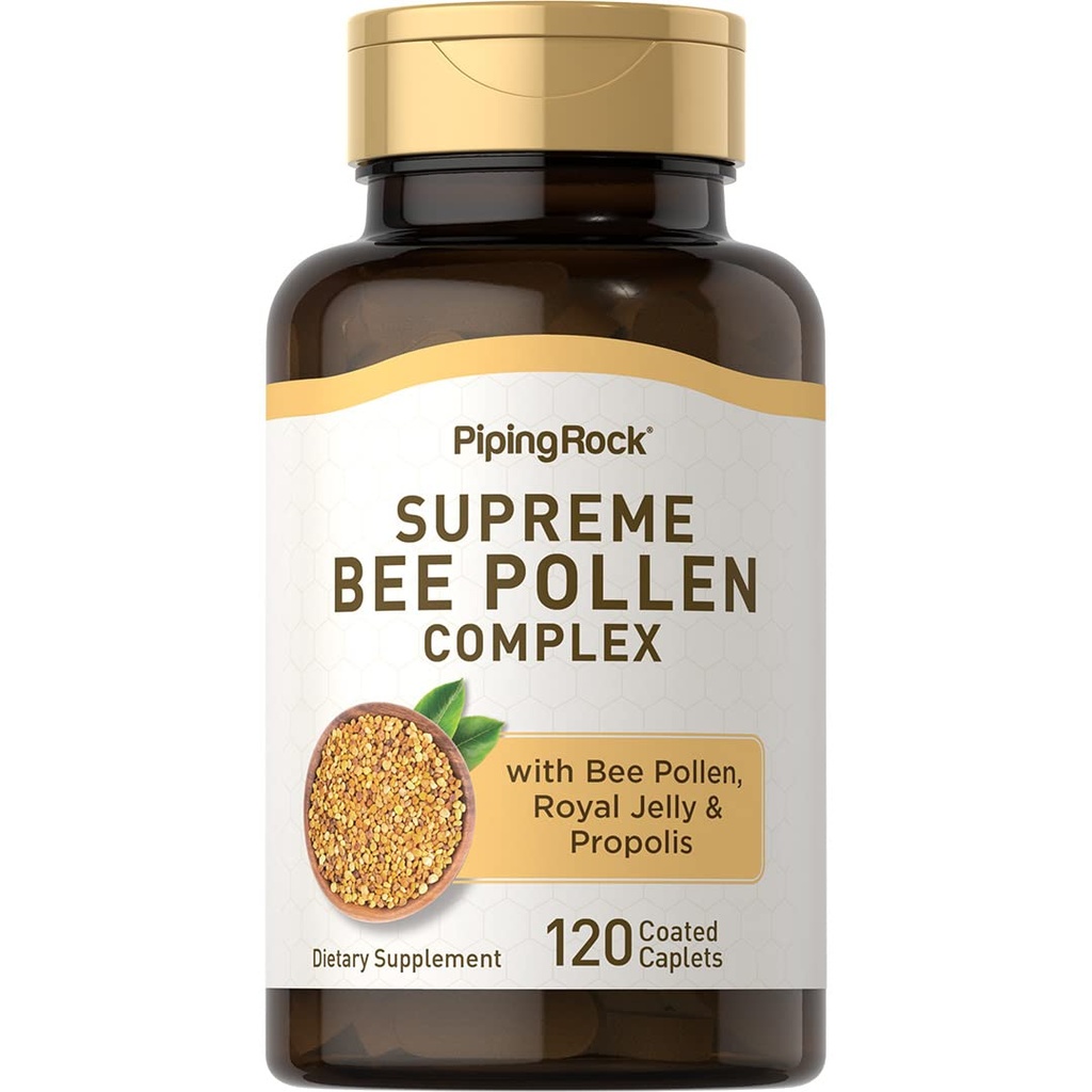 Piping Rock Bee Pollen med Royal Jelly og Propolis | 120 Caplets | Complex Supplement for kvinner og menn | Ikke-GMO, Glutenfri