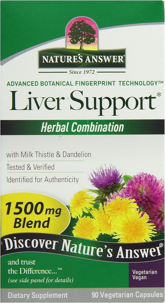 Naturens svar Liver Support Herbal Kombinasjon Kosttilskudd Økologisk Naturlig Vegetarisk Vegansk Støtte Ideell for sunn leverfunksjon – 1500 mg (90 kapsler)