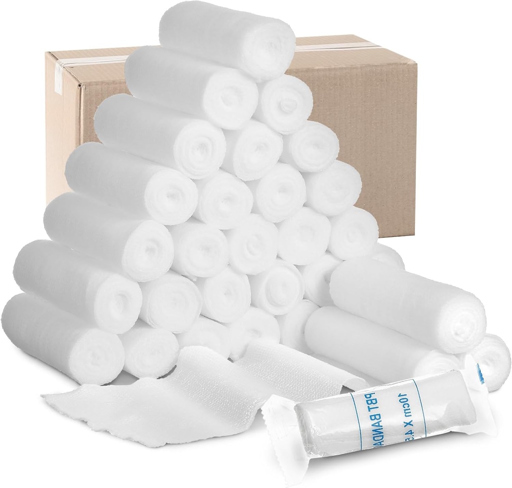 Treela 100 Rolls Gauze Bandage, 4 i x 5 yards, elastiske Bandages Individuell emballasje Sterile ikke lateks førstehjelp pads medisinsk pustende Gauze Roll Wrap for sikkerhets sår Caring og forsyninger
