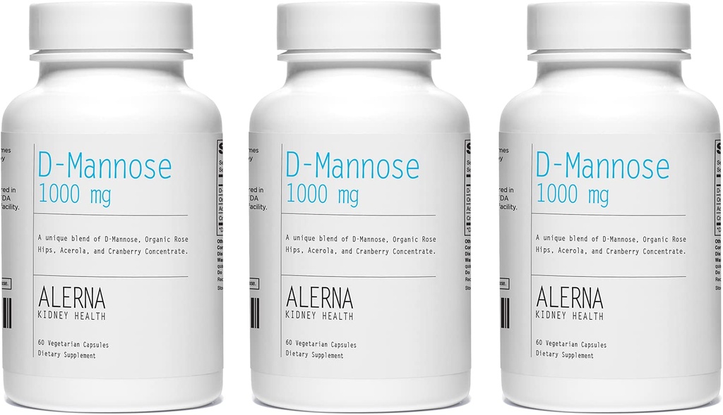 D-Mannose 1000 mg - Urinal Tract Health - med Cranberry Concentrate, Organic Rose HIPS, Acerola Extract - 60 vegetariske kapsler (Pack of 3)
