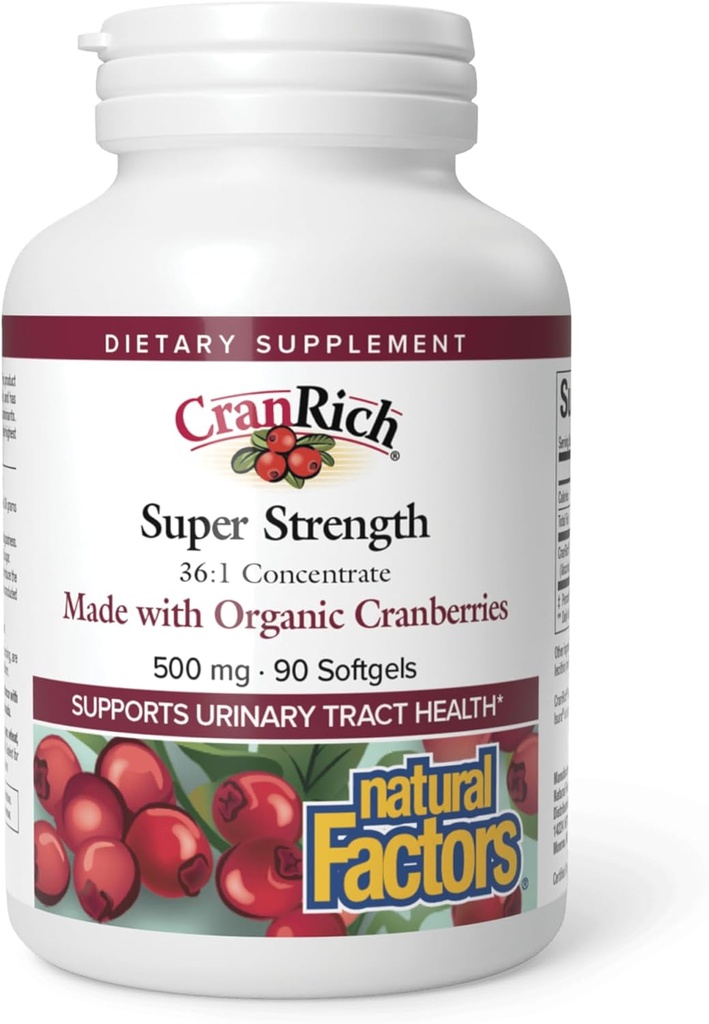 Naturlige faktorer CranRich, Super styrke Cranberry Konsentrat, Antioksidant Supplement for urinveistrakt støtte, ikke-GMO, 90 mykegels (90 Serveringer)