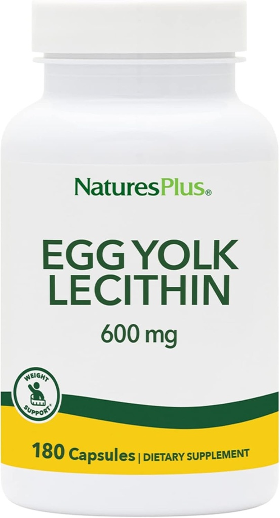 NaturesPlus Egg Yolk Lecithin - 600 mg, 180 kapsler - Soya gratis, Glutenfri - 90 Services
