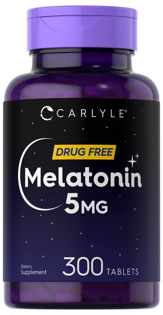 Carlyle Melatonin 5mg | 300 tabletter | Drug Free Supplement | Vegetarisk, ikke-GMO, Glutenfri