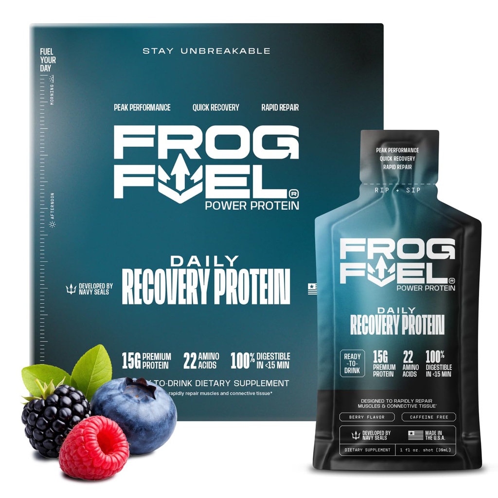 Frog brenselkraft Regular Protein Shot, 15g Protein Nano-hydrolysert Gras Fed Collagen, Post trening, Glutenfri, Fett og sukkerfri, 22 Aminosyrer, 0 karbohydrater, Berry, 1 oz pakker, 24 pakke