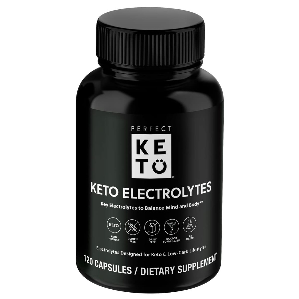 Perfekt Keto elektrolyter Kapsler, Glutenfri, Elektrolyt Supplement med magnesium, kalsium, kalium og natrium, Hydration, Energi, Recovery and Immune Support, Unflavored, 120 Serveringer
