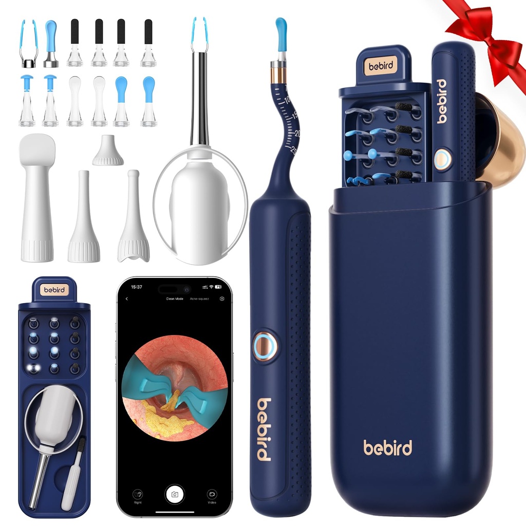 Bebird Earsight Plus R37R ørerensekamera Wax fjerningsverktøysett, Fleksibel ørevidde Otoscope Camera Light, Visual Ear Picker Trådløs øreveksfjerner Tweezers for voksne og barn