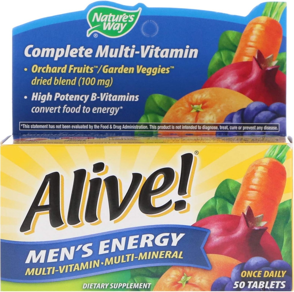 Naturens livsstil! Menns energi komplett multivitamin, høy potens B-vitaminer, 50 tabletter
