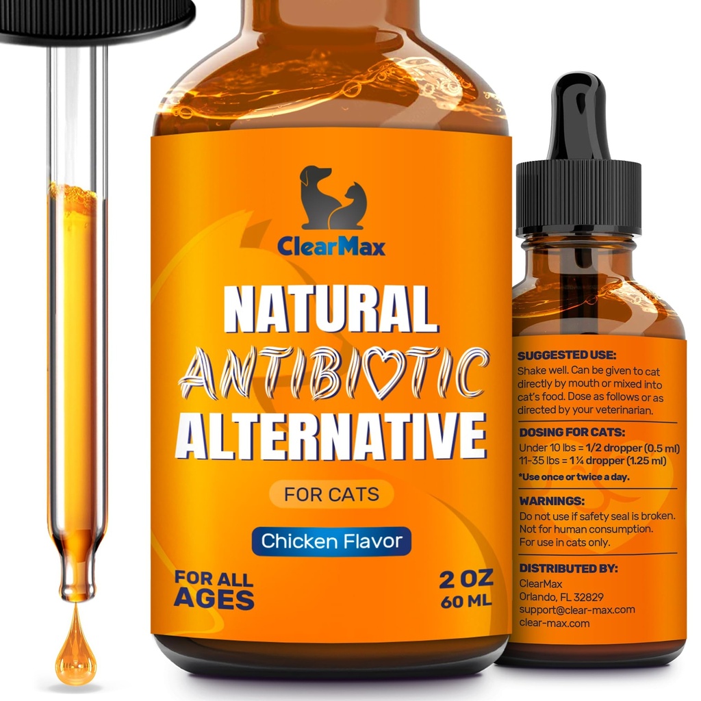 Kattantibiotika for å hjelpe med cough & allergier – Antibiotika for katter til å hjelpe med UTI og Digestive øyeblikk – HIPS & Joints Support – Attraktiv kyllingsmak – 2 Oz flaske