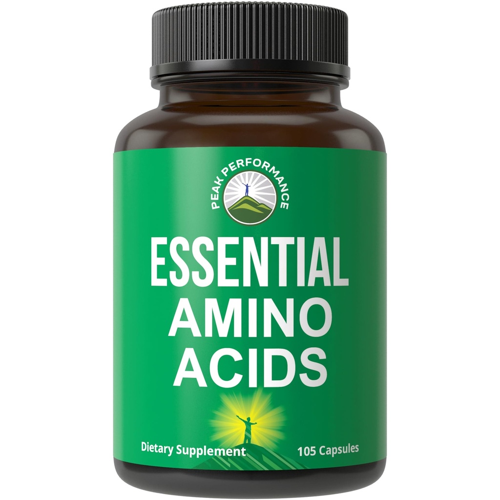 Alle 9 essensielle aminosyrer Supplement. Kapsler med 3X mer leucin for muskel gjenoppretting, vekst. EAA Supplement bedre enn BCAA / BCAAS grened kjede Aminos syre. USA testet EAAs for menn + kvinner