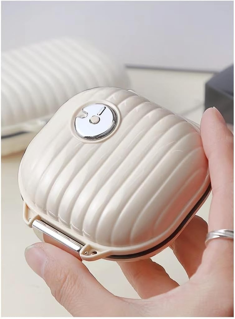 Pilleorganisator tilfelle med karabiner, 7 sammenligninger, kompartmentalisert dispenser for menn og kvinner, Beige (liten melk hvit)