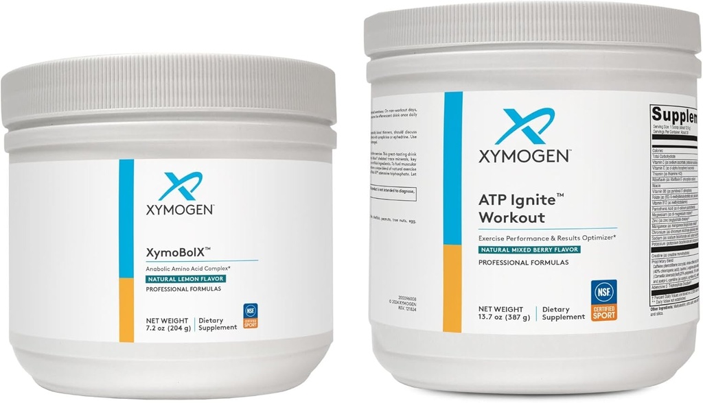 XYMOGEN XymBolX Lemon + ATP Ignite Workout pulver Bundle - støtter ytelse, gjenoppretting + energi (2 flasker, 7,2oz + 13,7oz Hver)