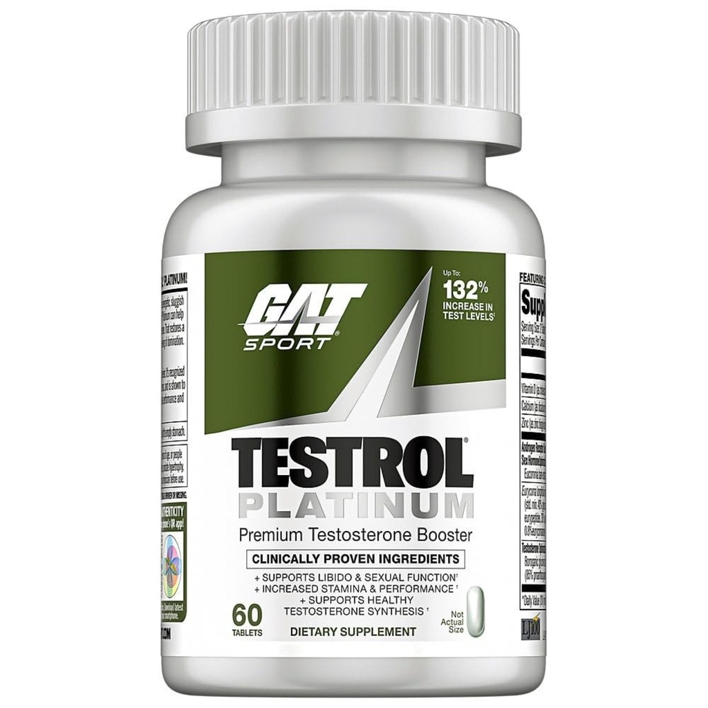Testrol Platinum, Test Booster for menn av GAT Sport Stamina + Libido + Testosteron Boost, Bor, vitamin D, Sink, 60 tabletter