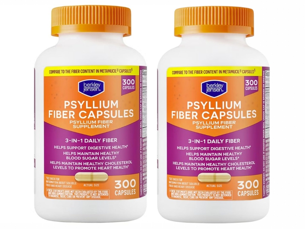 Berkley Jensen Daily Psyllium Husk Supplement (600 - greve), naturlig fiber for menn og kvinner - Fiber Kapsler for total Digestiv Helse, Easing Accessive, Bidre næringsstoffer Absorpsjon, laget i USA