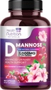 D-Mannose Supplement 1.350mg - med Cranberry, Hibiscus & Dandelion - Fast-Active, Natural Urin Tract & Bladder Støtte for kvinner og menn - Flush & Cleanse Uforsvar – Ikke-GMO, Vegan – 180 Kapsler