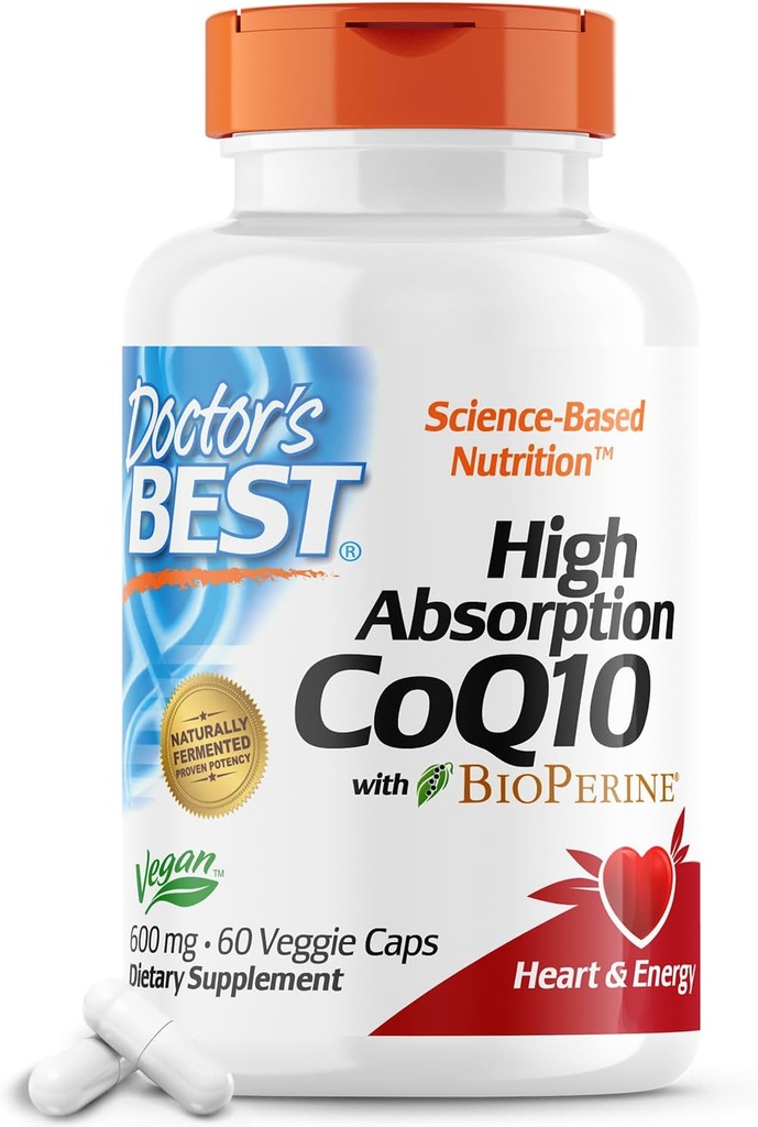 Doktorens beste høy absorpsjon CoQ10 med BioPerine, hjerte helse og energi produksjon, naturlig fermentert, ikke-GMO, Vegan, Glutenfri, 600 mg, 60 Veggie Caps